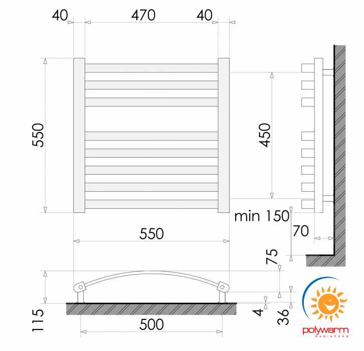 Polywarm Kyiv WK8/55 белый Габаритные размеры