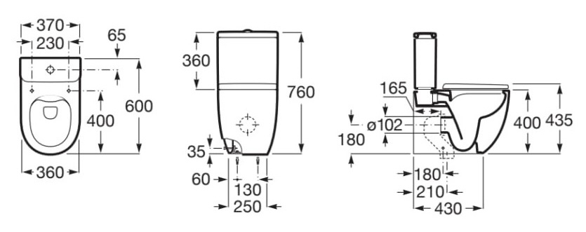 Roca Meridian-N Rimless soft-close A34224L000+A341240000+A8012B2002 Габаритные размеры