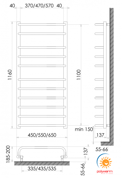 Polywarm EU11/65 черный Габаритные размеры