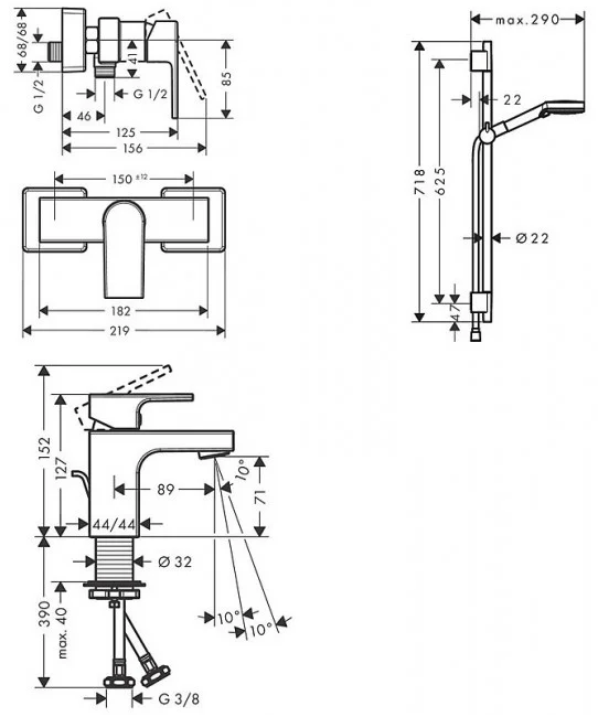 Hansgrohe Vernis Shape Black Matt 71560444 Габаритні розміри