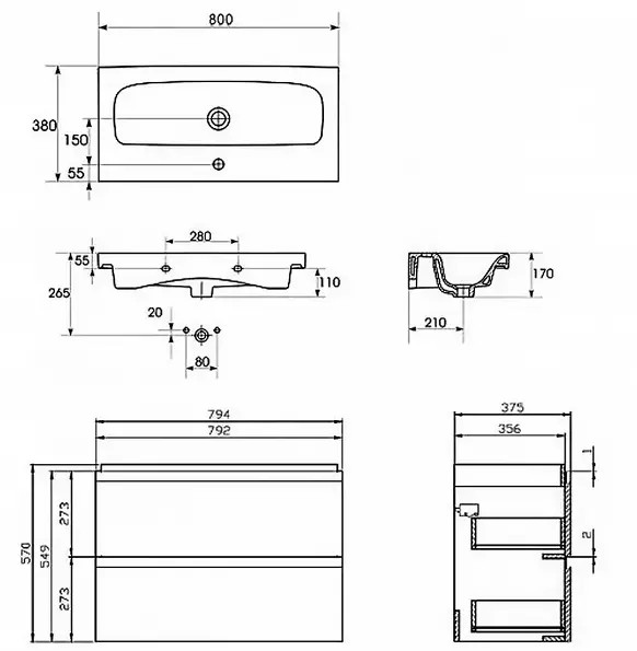 Cersanit B07 Moduo Slim 80 (SZFZ1003816661) Габаритні розміри