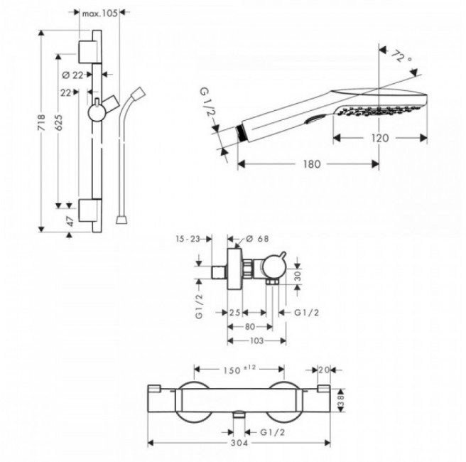 Hansgrohe Ecostat 13116111 Габаритные размеры