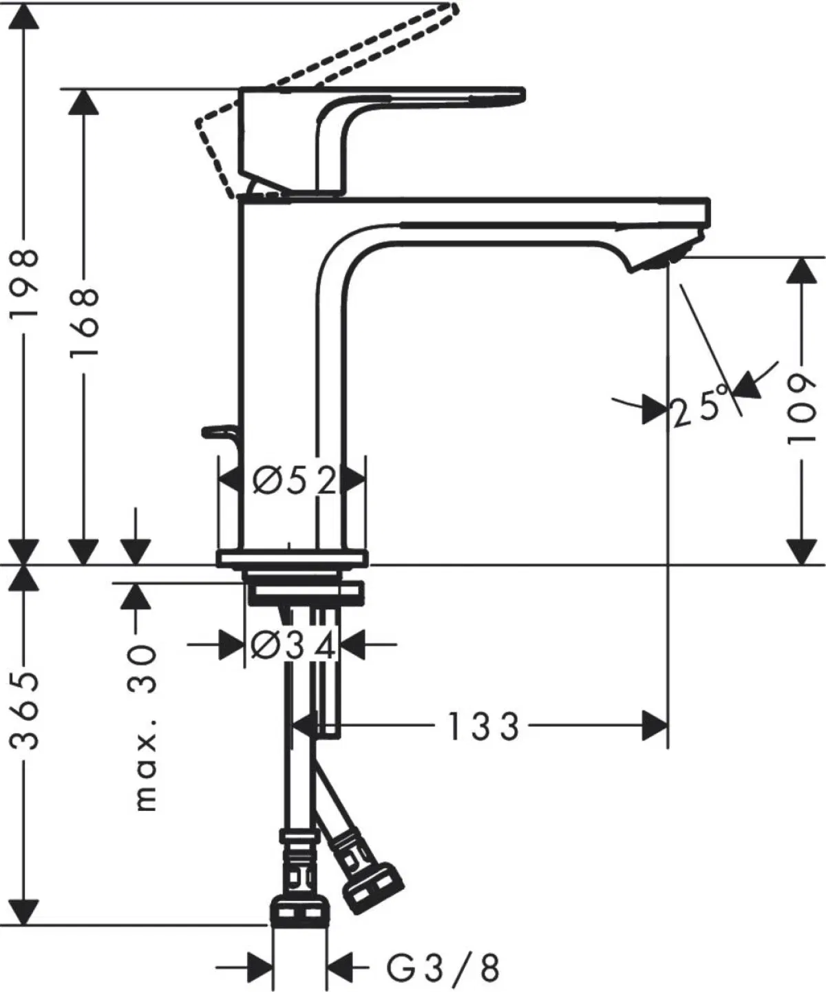 Hansgrohe Rebris E 110 Chrome 72589000 Габаритні розміри