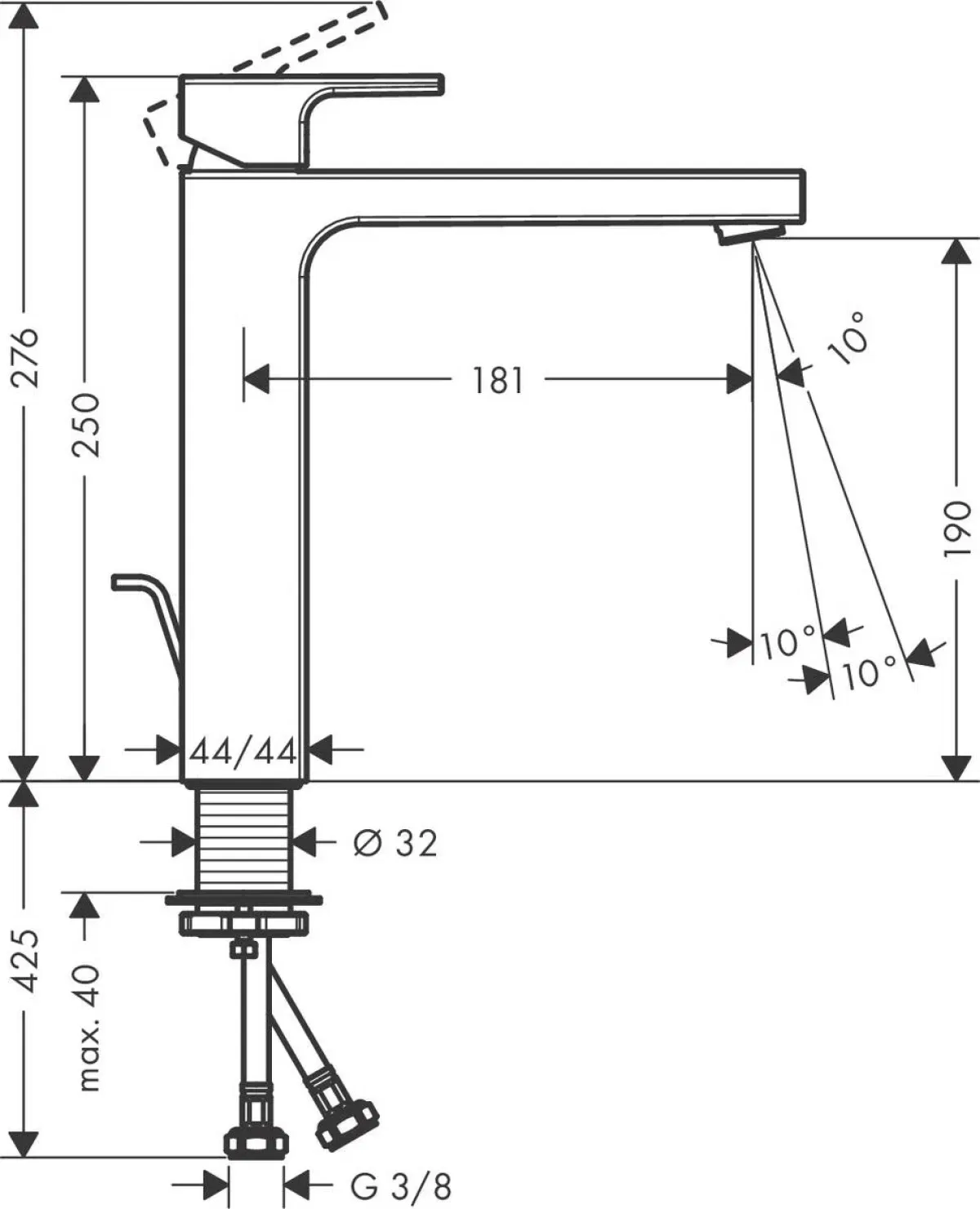 Hansgrohe Vernis Shape 190 Chrome 71562000 Габаритні розміри