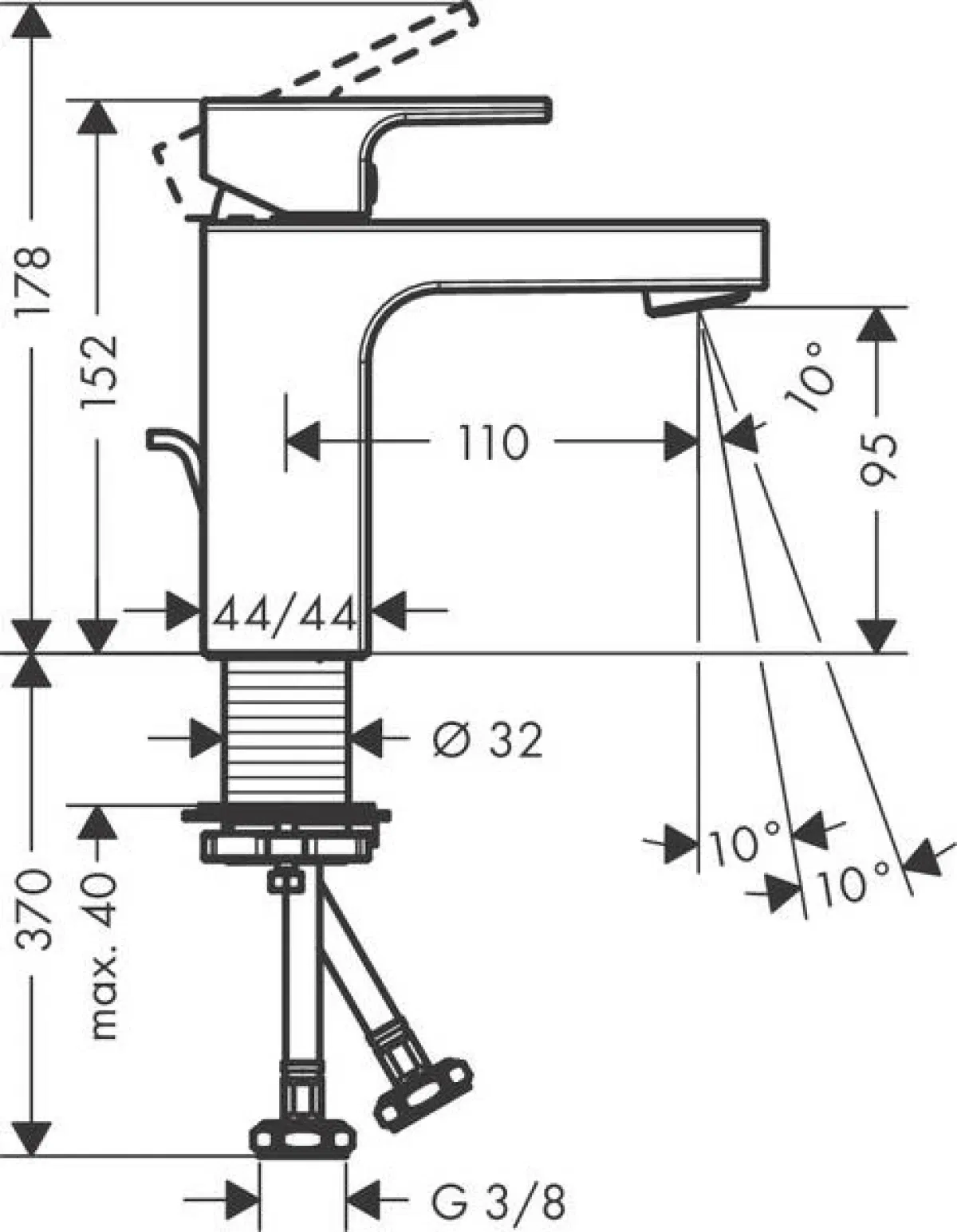 Hansgrohe Vernis Shape 100 Chrome 71561000 Габаритні розміри