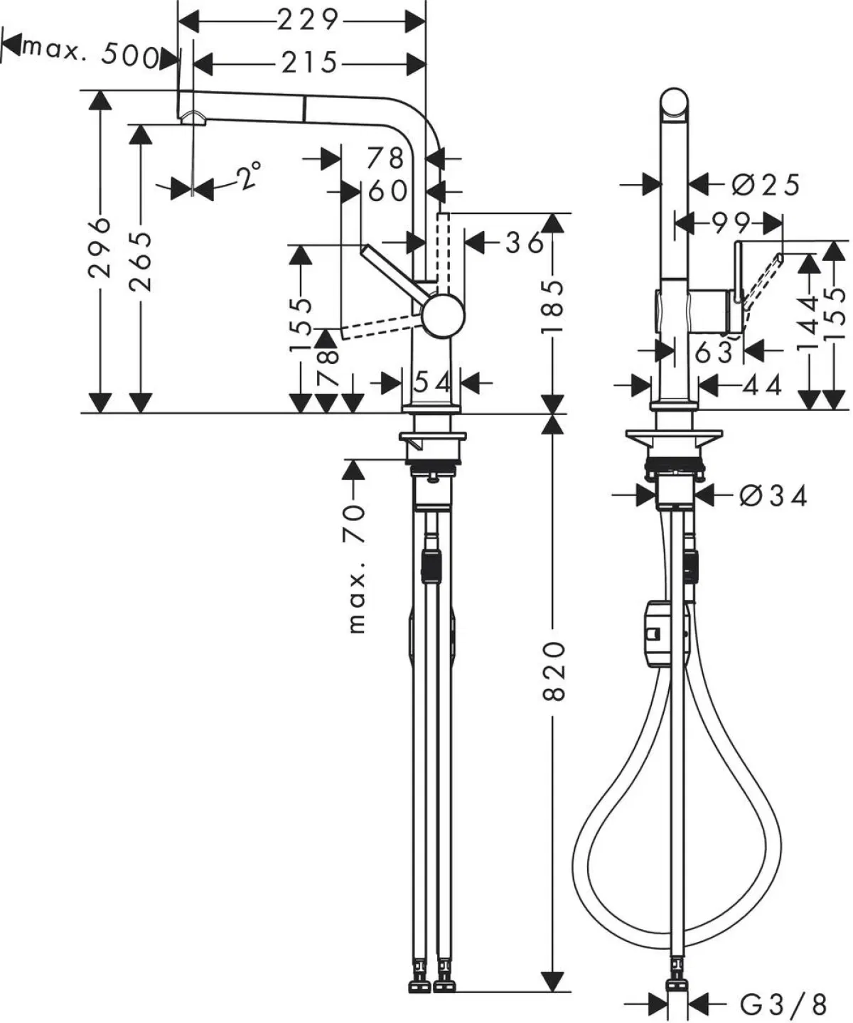 Hansgrohe Talis M54 72845000 Габаритные размеры