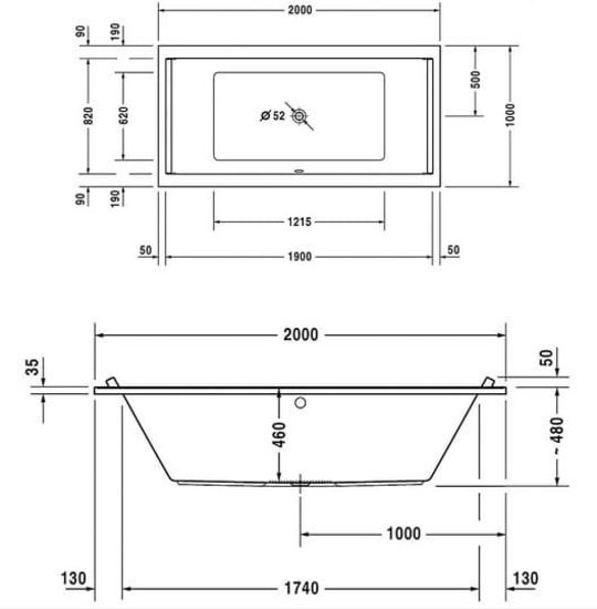 Duravit Starck 200x100 (700341000000000) Габаритные размеры