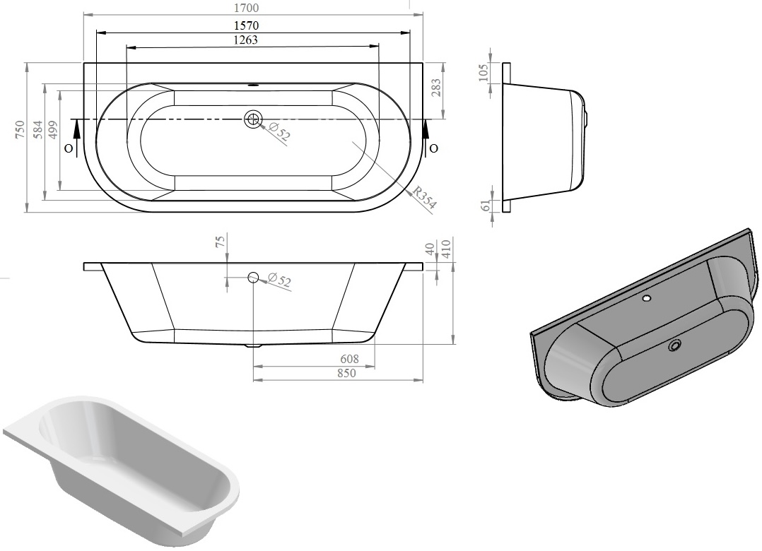 Koller Pool MIO 170x75 (MIO170X75) Габаритные размеры