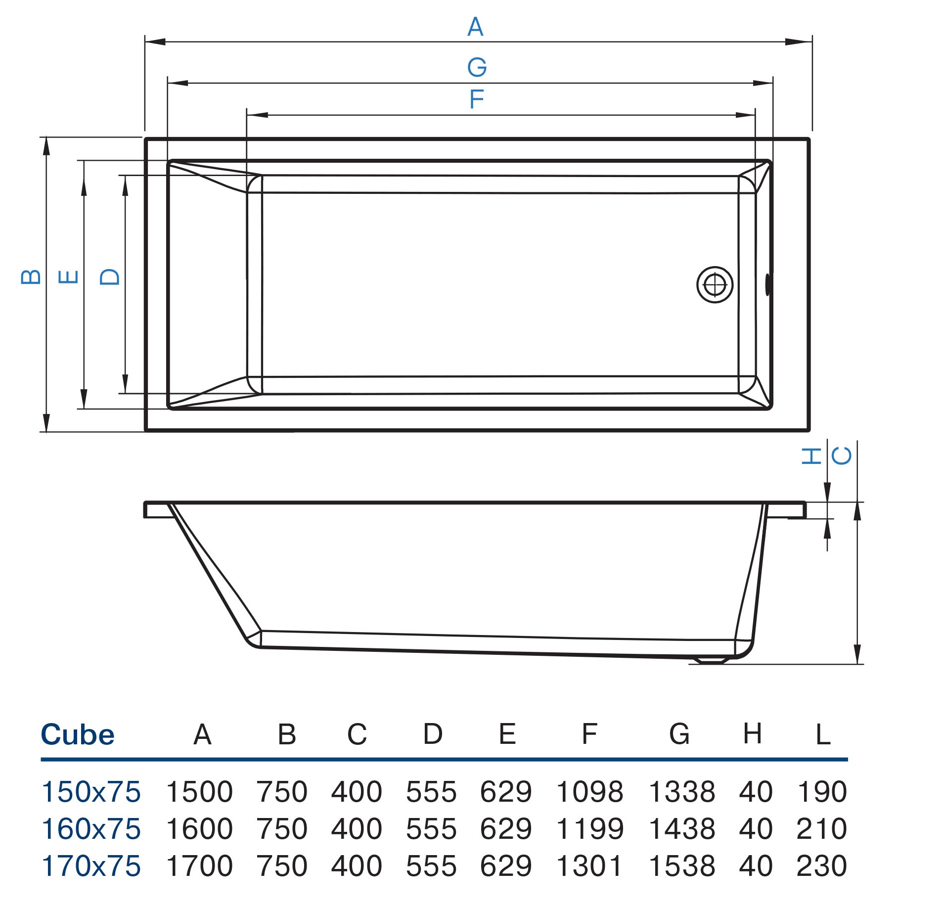 Koller Pool Cube 150x75 (CUBE150X75) Габаритні розміри