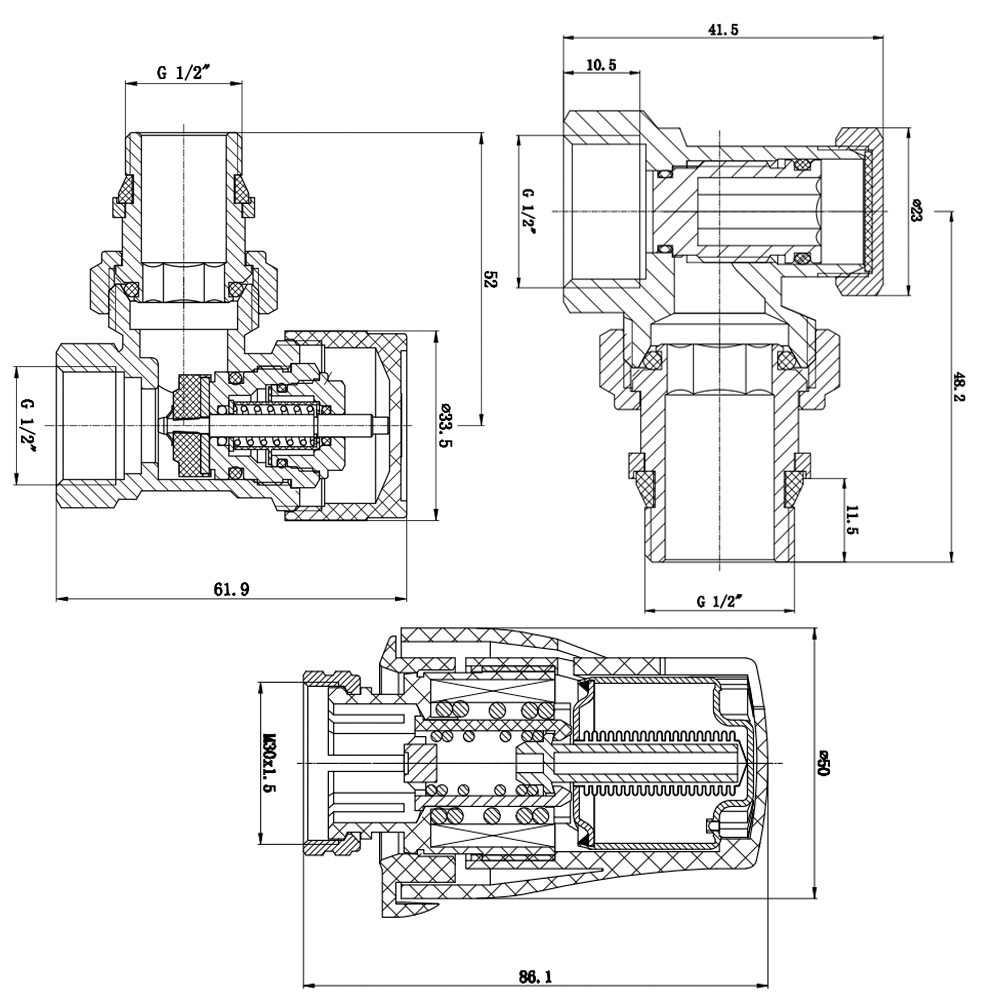 SD Forte 1/2" для радіатора кутовий SF256W15 Габаритні розміри