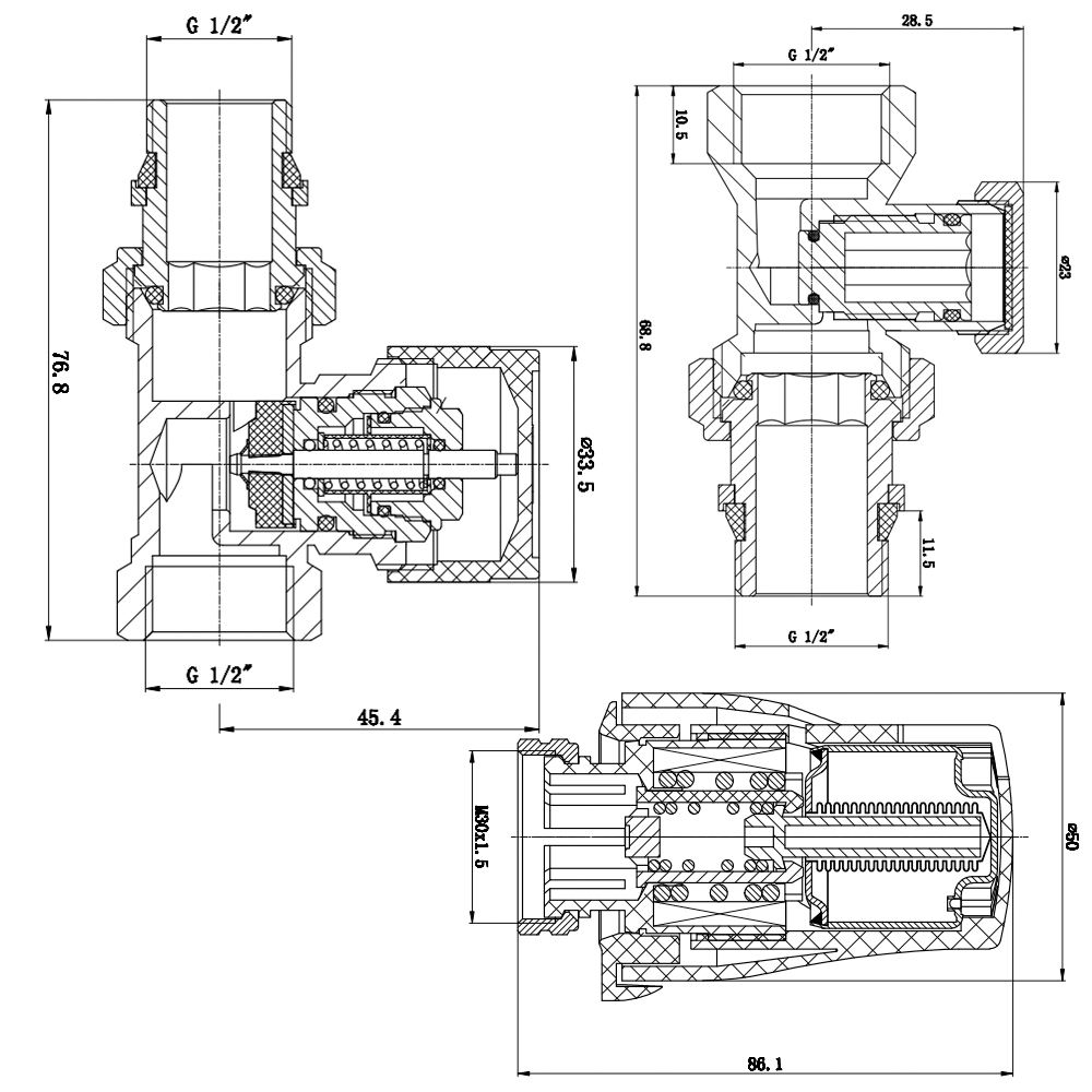 SD Forte 1/2" для радіатора прямий SF255W15 Габаритні розміри