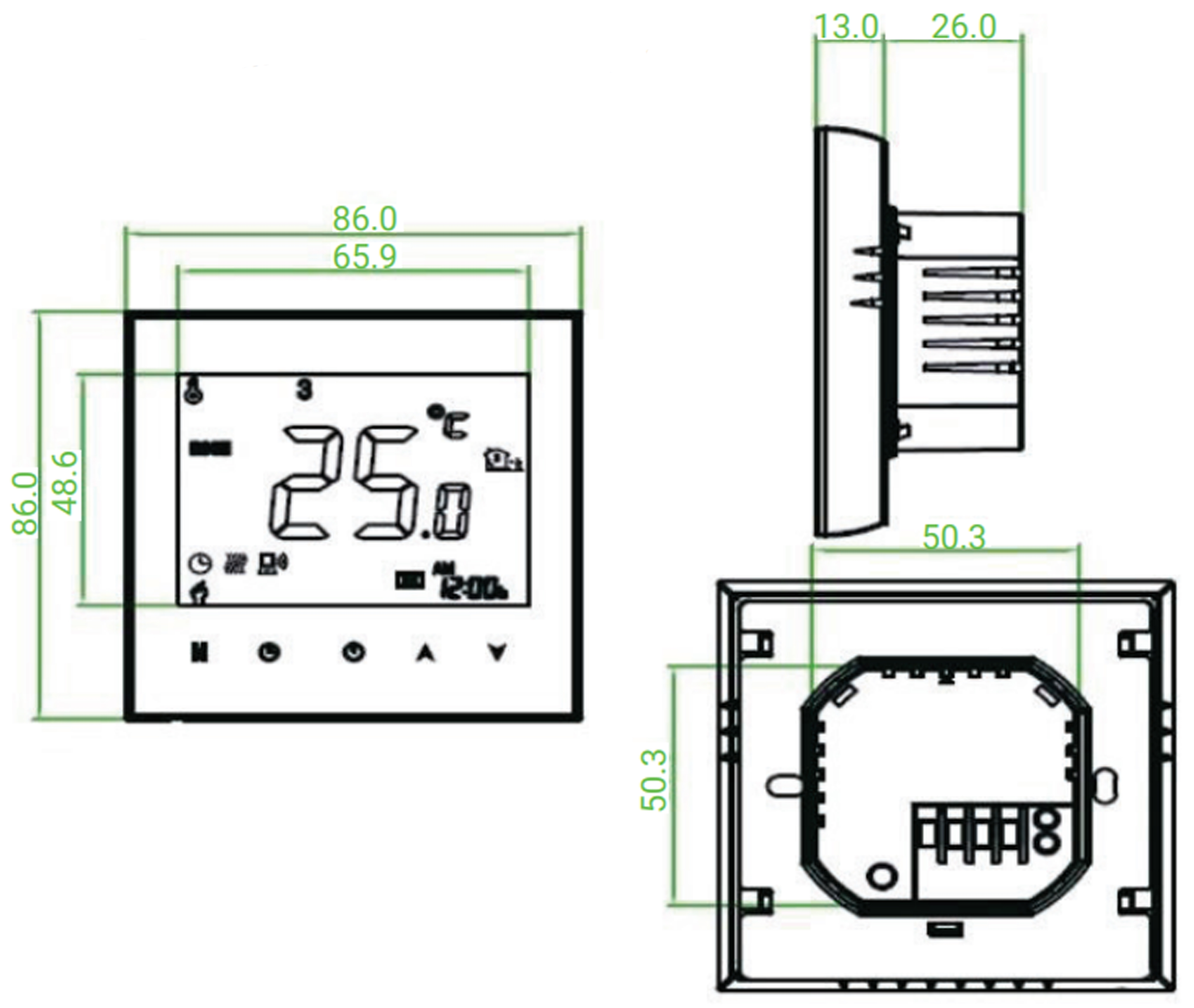 Thermo Alliance (16A+NTC) з WiFi BHT-3000-GBLW Габаритні розміри