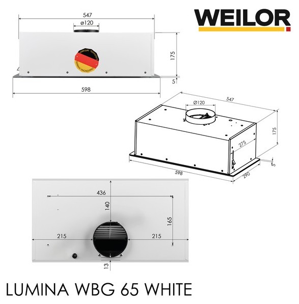 в асортименті Кухонна витяжка Weilor Lumina WBG 65 White в магазині - фото 18