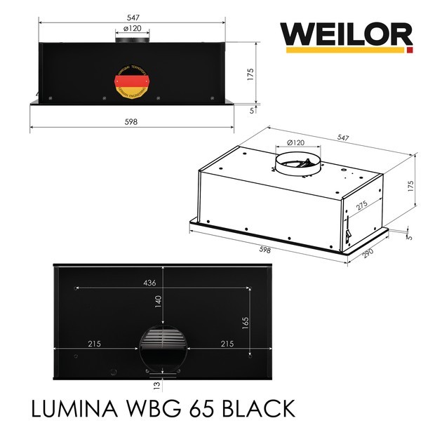 в асортименті Кухонна витяжка Weilor Lumina WBG 65 Black в магазині - фото 18