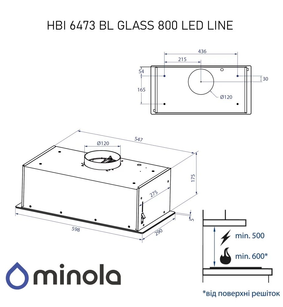 Minola HBI 6473 BL GLASS 800 LED Line Габаритні розміри