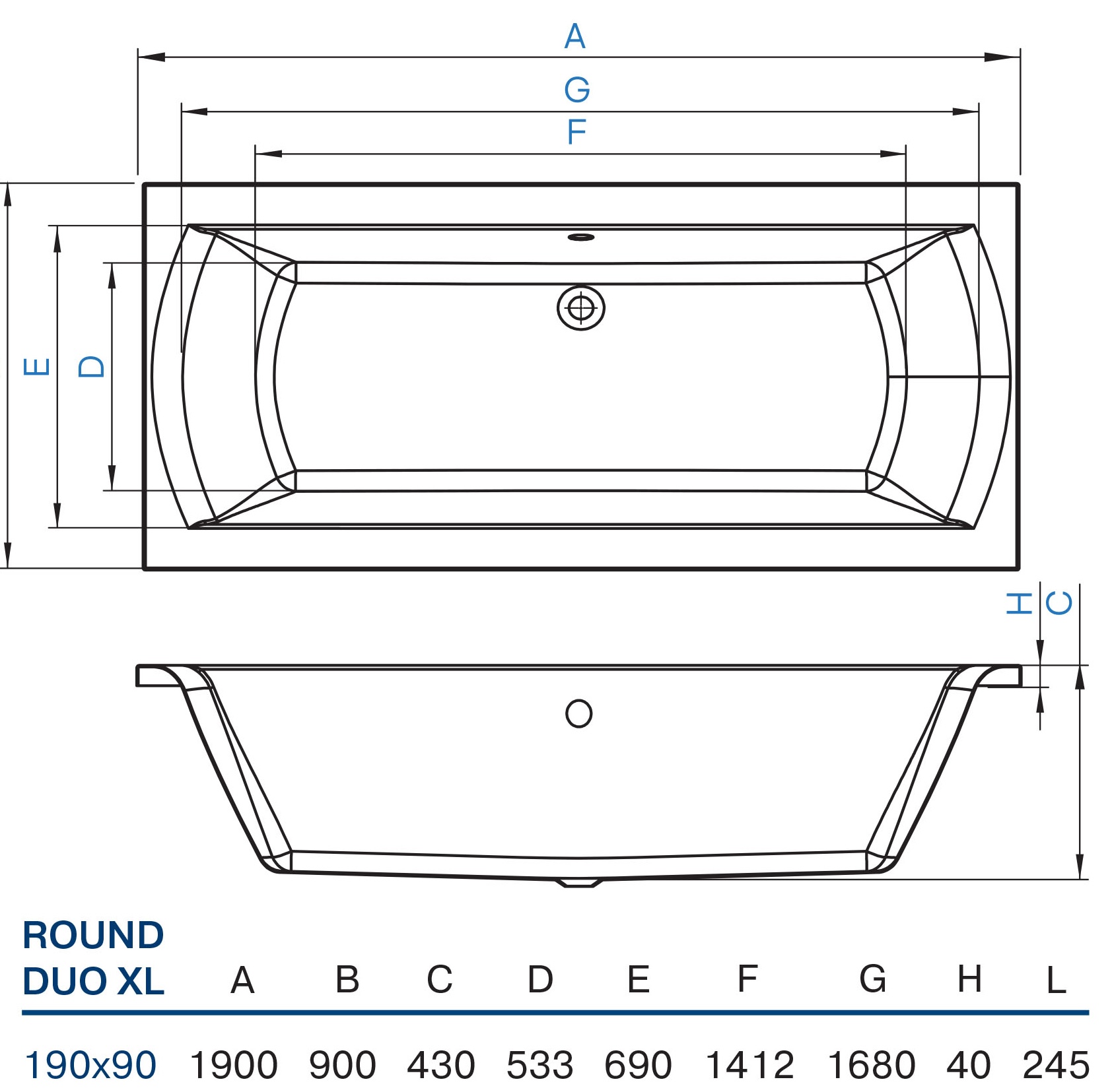 Koller Pool Round DUO XL 190x90 (ROUNDDXL190X90) Габаритні розміри