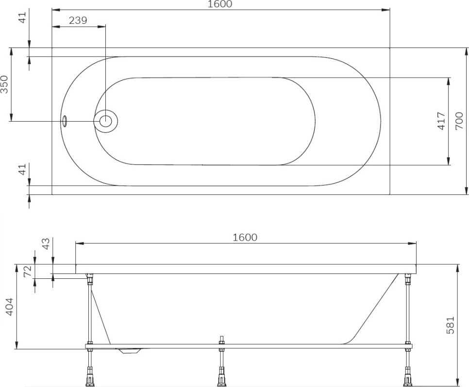 AM.PM X-Joy 160x70 (W94A-160-070W-A1) Габаритні розміри