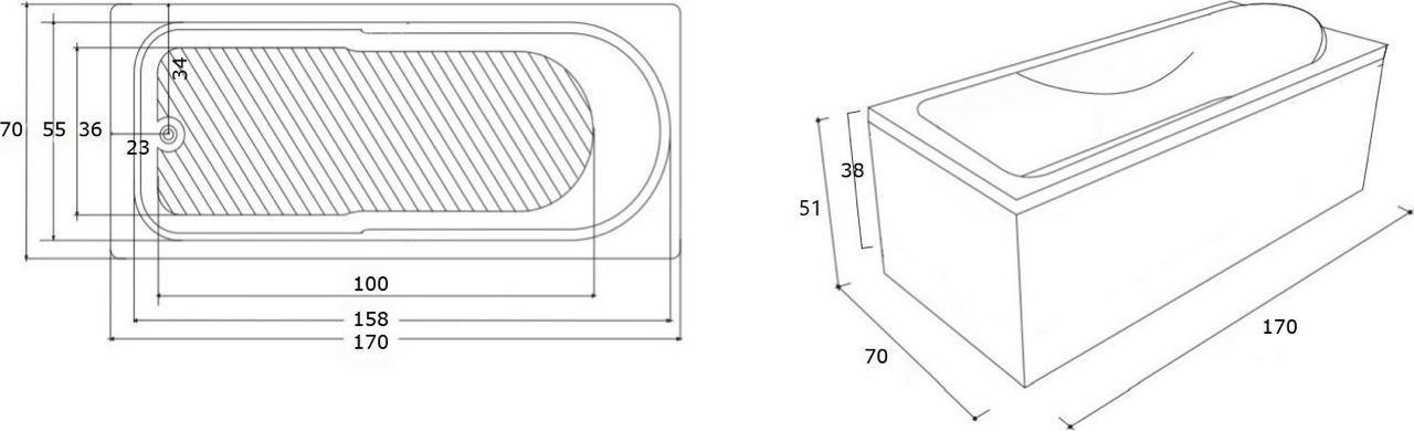 Damixa Apollo 170x70 (47WA-170-070W-A) Габаритные размеры