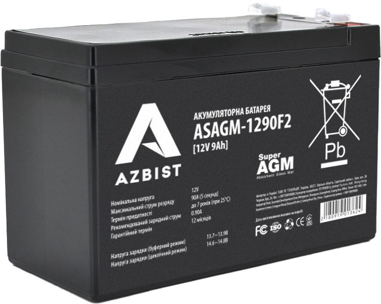 Акумулятор Azbist Super AGM ASAGM-1290F2, Black Case, 12V 9.0Ah