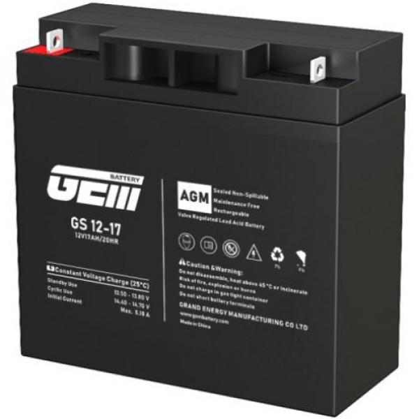 Характеристики аккумулятор GEM Battery AGM 12V, 17A (GS 12-17)