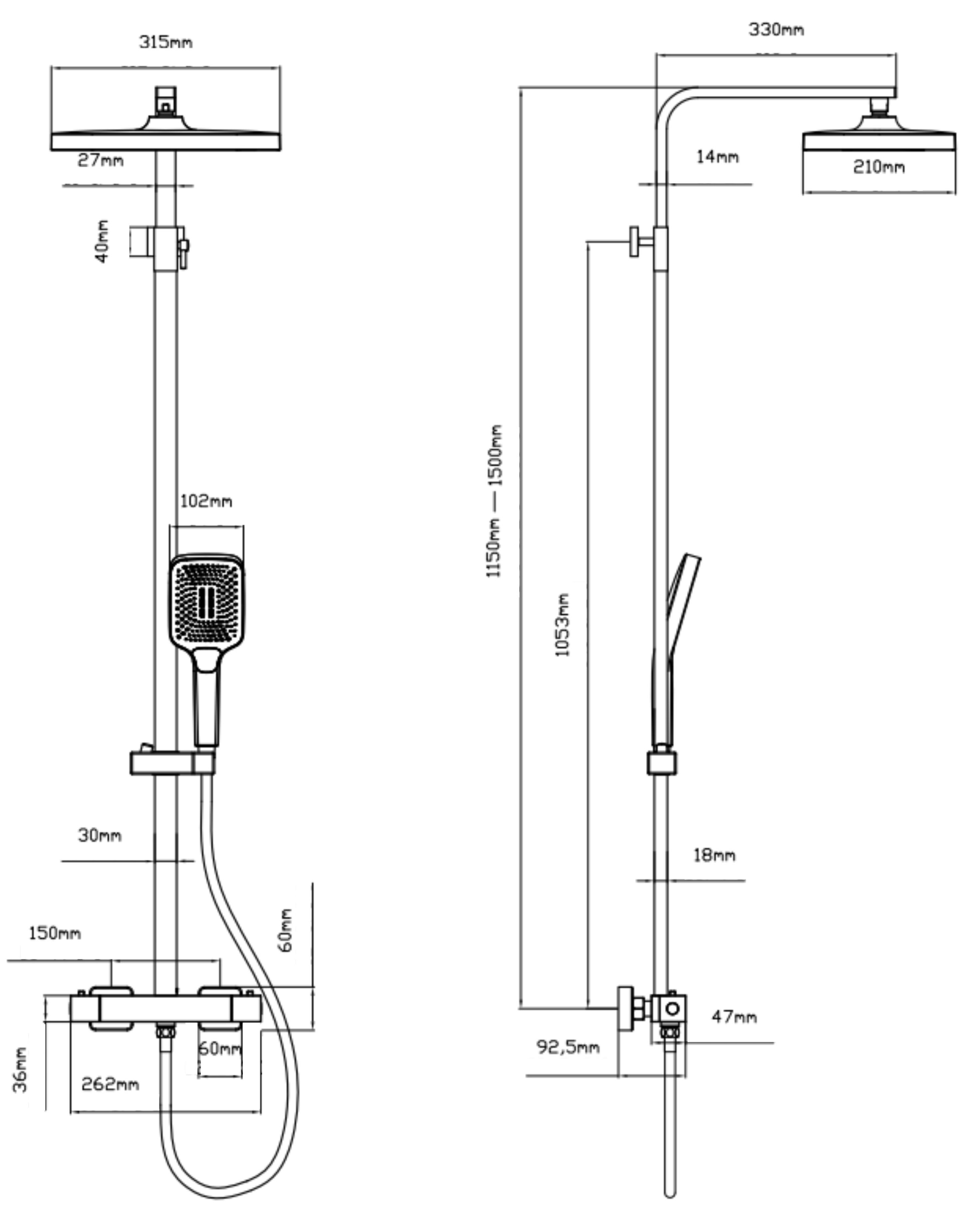 Q-Tap Sloup QTSL57103KNC Chrome Габаритні розміри