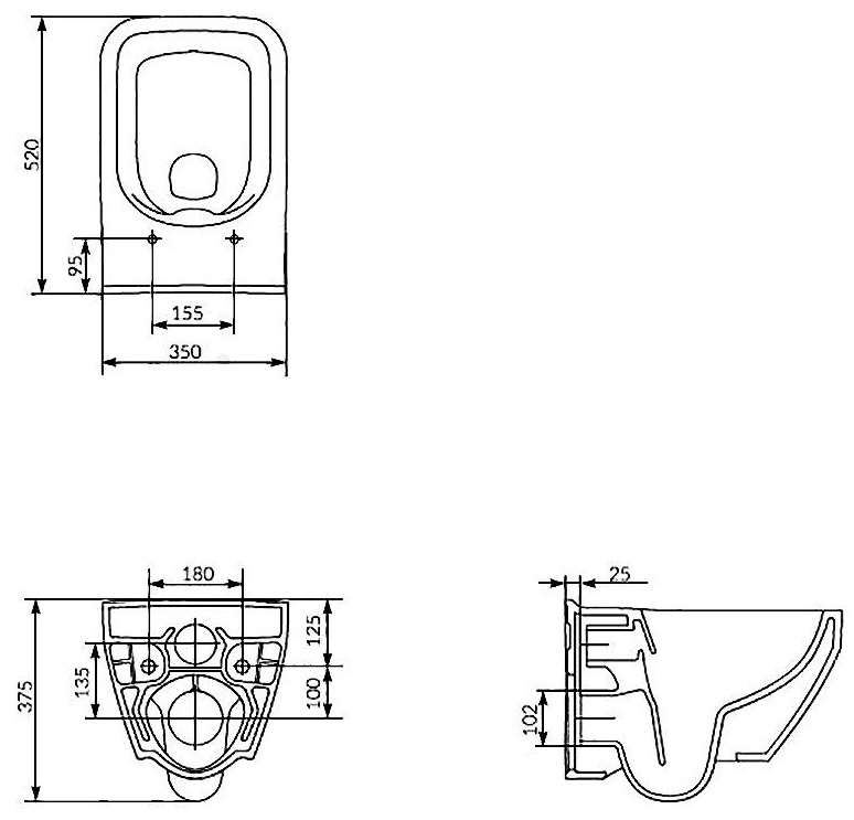 Cersanit Crea Clean On (K114-016) Габаритные размеры