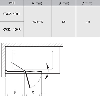 Ravak CVS2-100 R Transparent (7QRA0C00Z1) Габаритные размеры