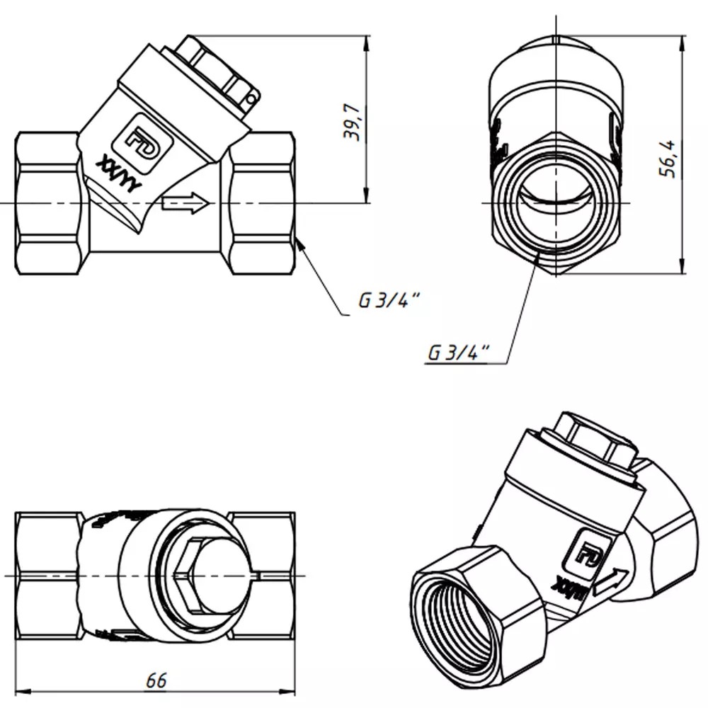 Fado New 3/4" (F2) Габаритные размеры