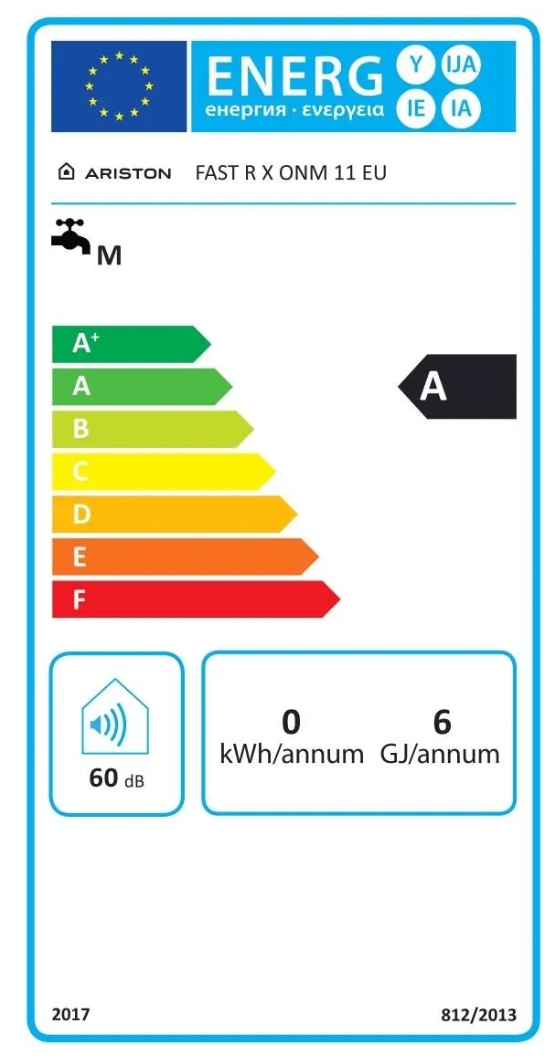 Ariston Fast R ONM 11 NG UA Класс энергоэффективности
