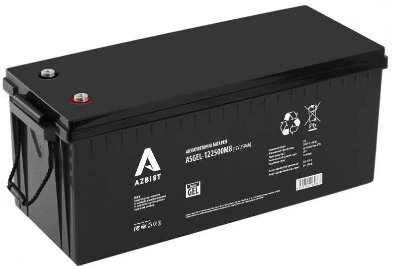Azbist Super GEL ASGEL-122500M8, Black Case, 12V 250Ah