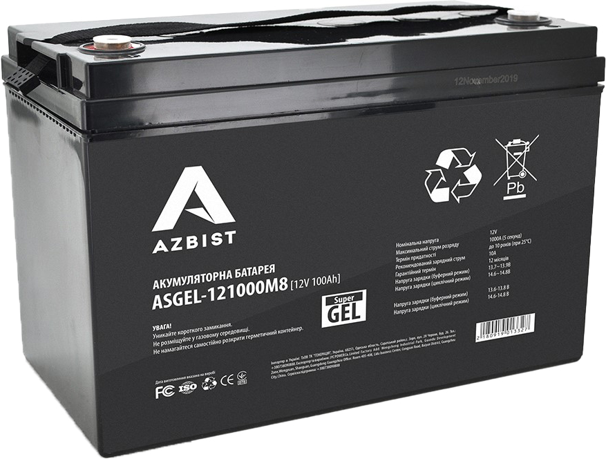 Аккумулятор Azbist Super GEL ASGEL-121000M8, Black Case, 12V 100Ah