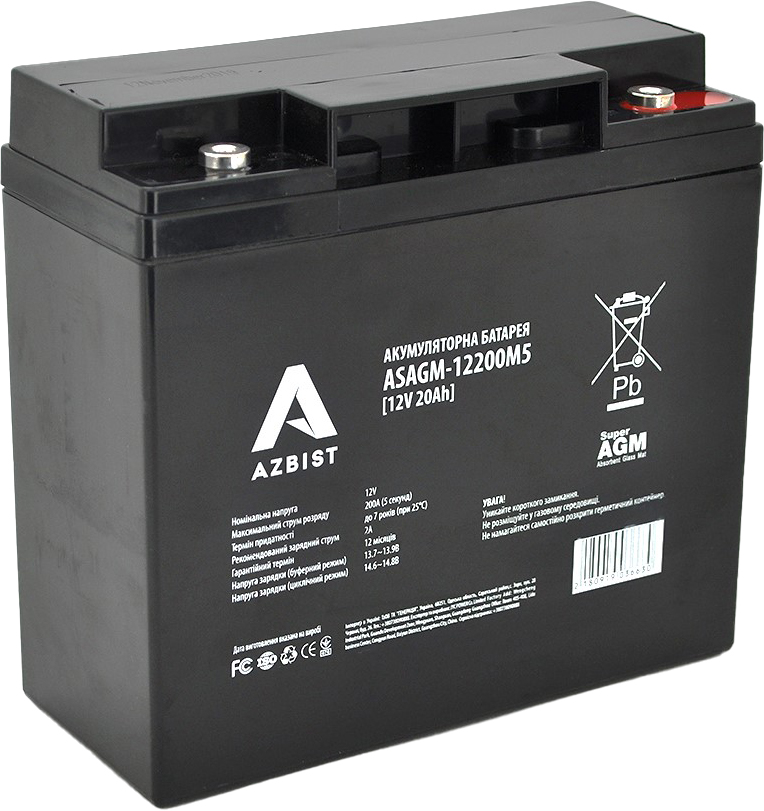 Аккумулятор Azbist Super AGM ASAGM-12200M5, Black Case, 12V 20.0Ah