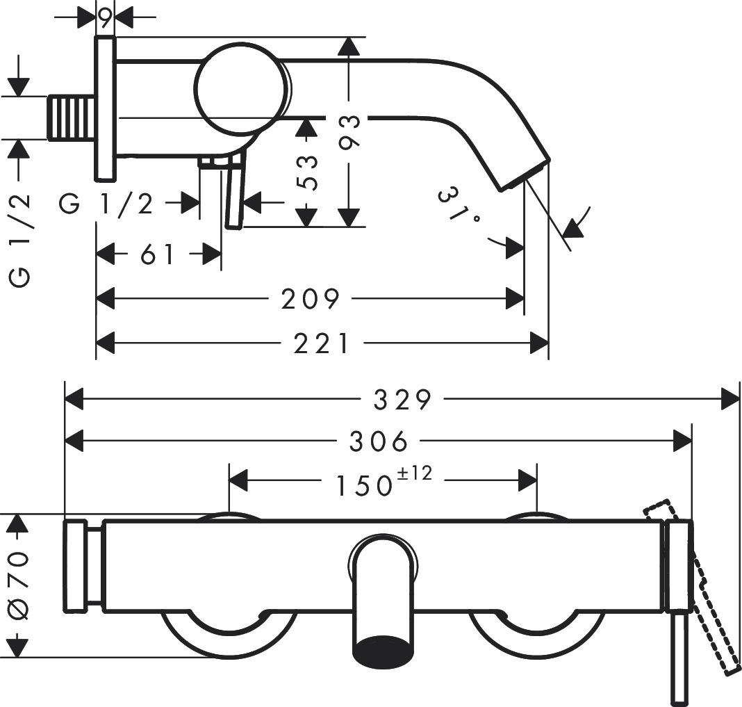 Hansgrohe Tecturis S Chrome 73422000 Габаритні розміри