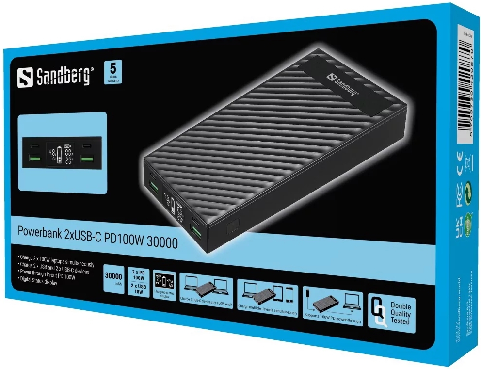 продаємо Sandberg Powerbank 30000mAh PD 100W Black (420-87) в Україні - фото 4