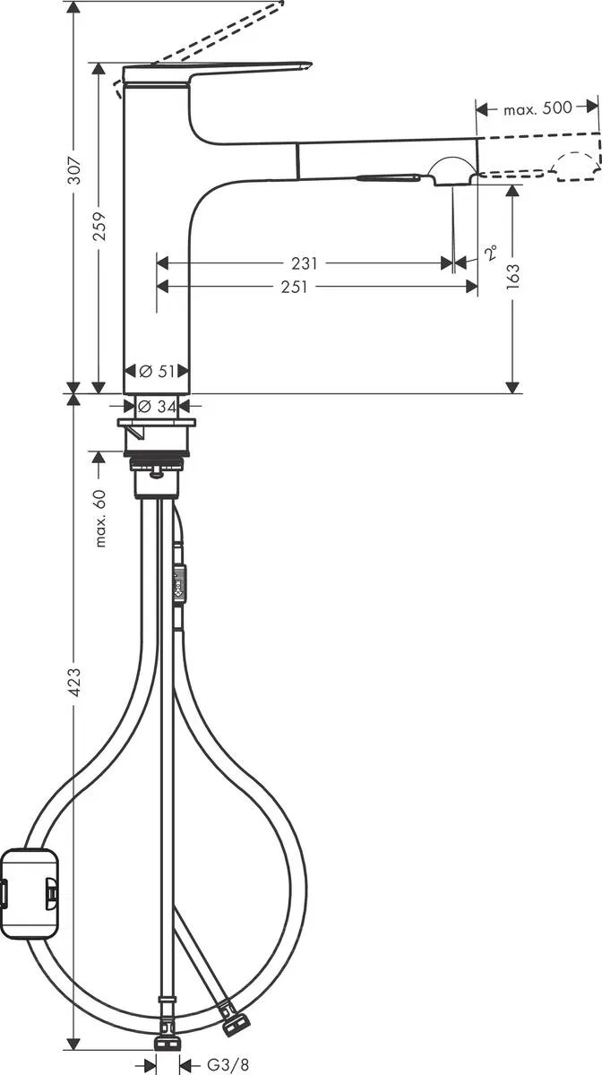 Hansgrohe Zesis M33 160 Matt Black 74801670 Габаритні розміри