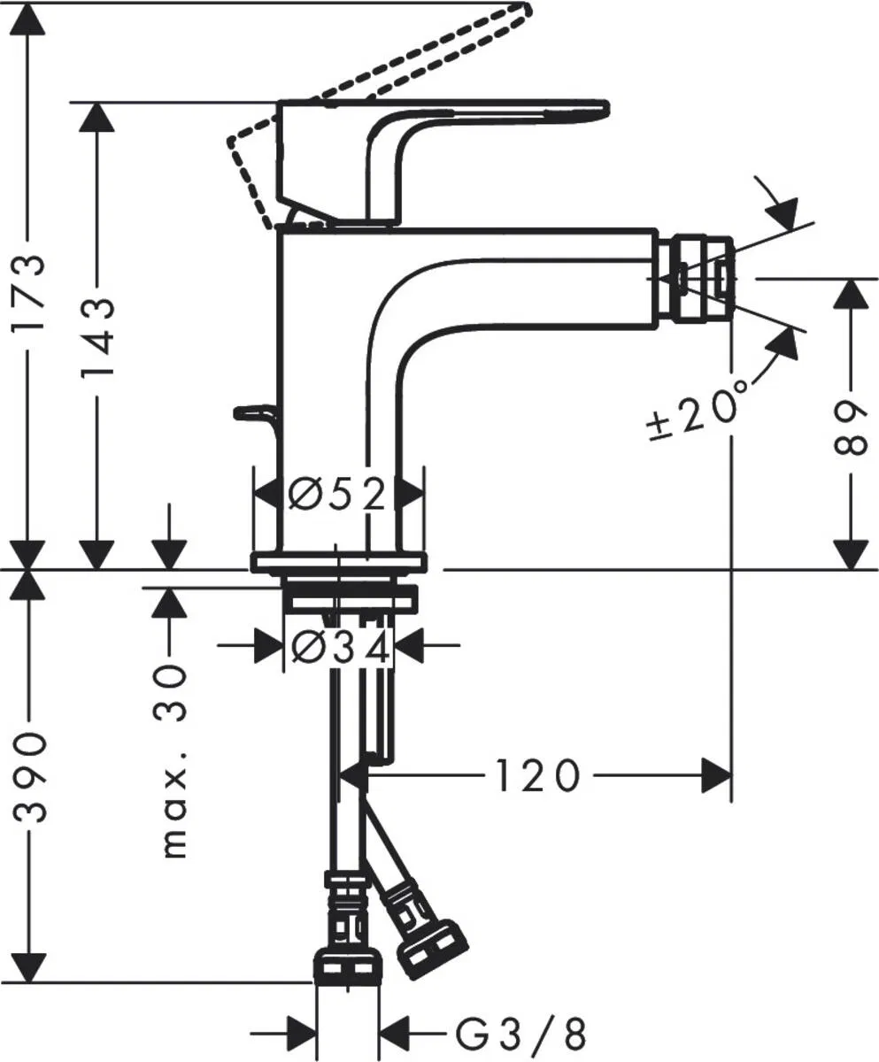 Hansgrohe Rebris S Matt Black 72210670 Габаритні розміри