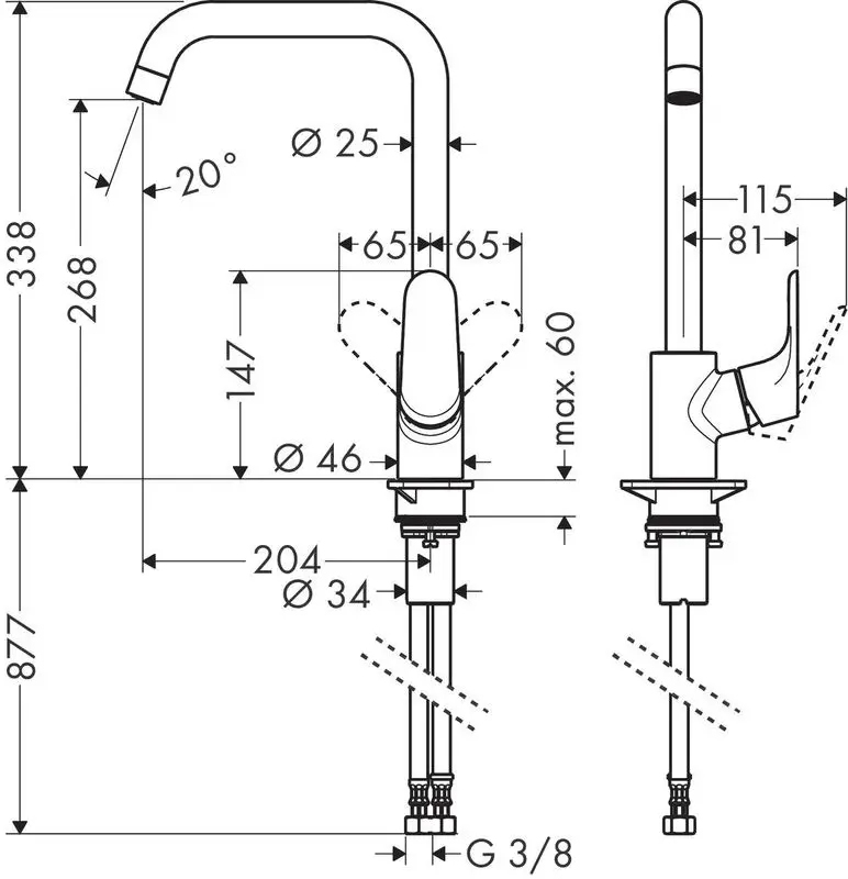 Hansgrohe Focus 260 ECO 31821000 Габаритные размеры