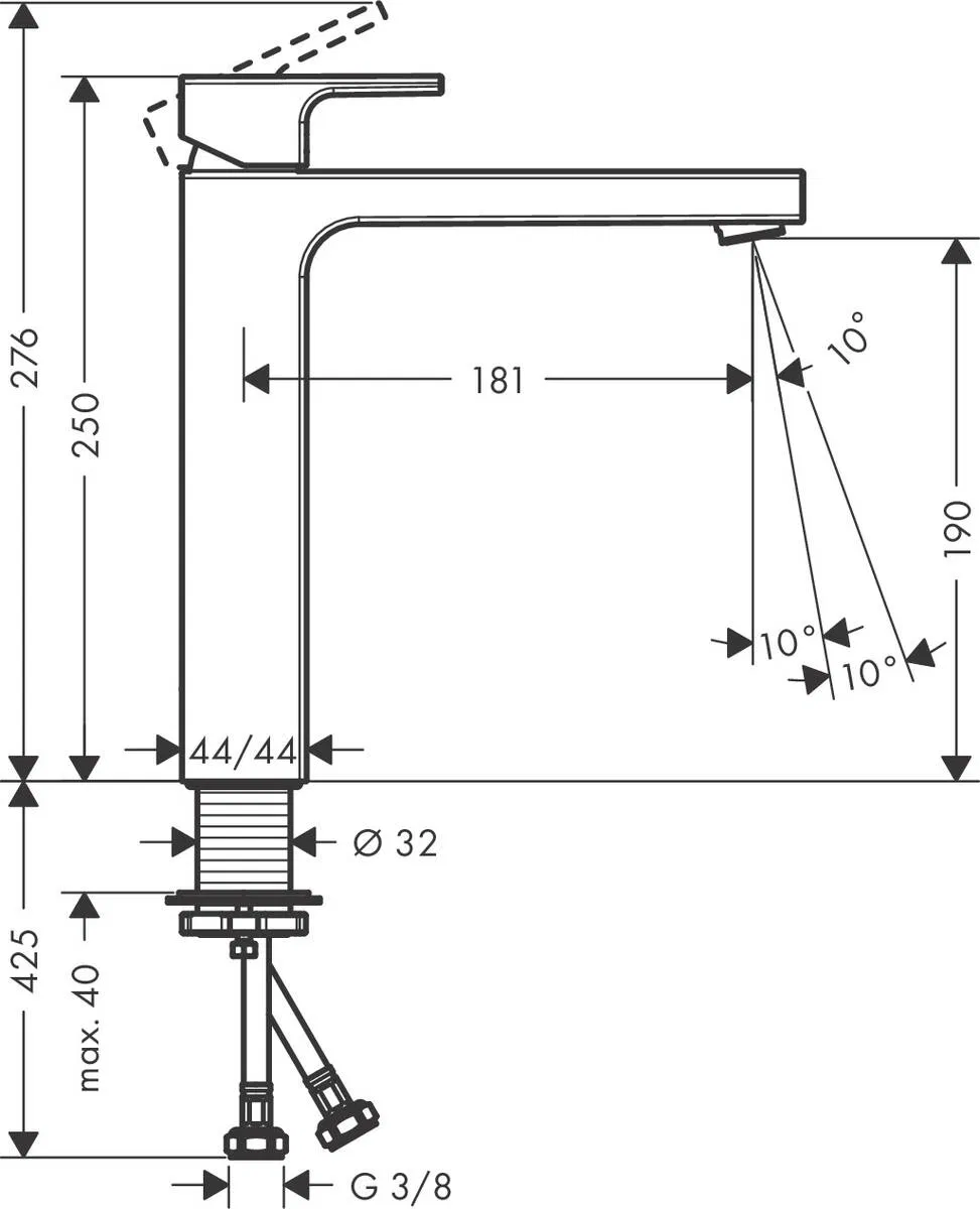 Hansgrohe Vernis Shape 190 Matt Black 71591670 Габаритні розміри