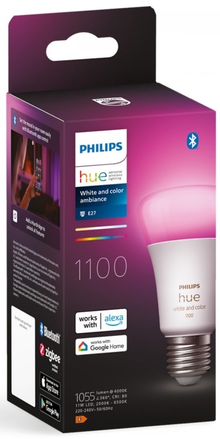 Розумна лампа Philips Hue E27, 11W(60Вт), 2000K-6500K, RGB, ZigBee, Bluetooth (929002468801)