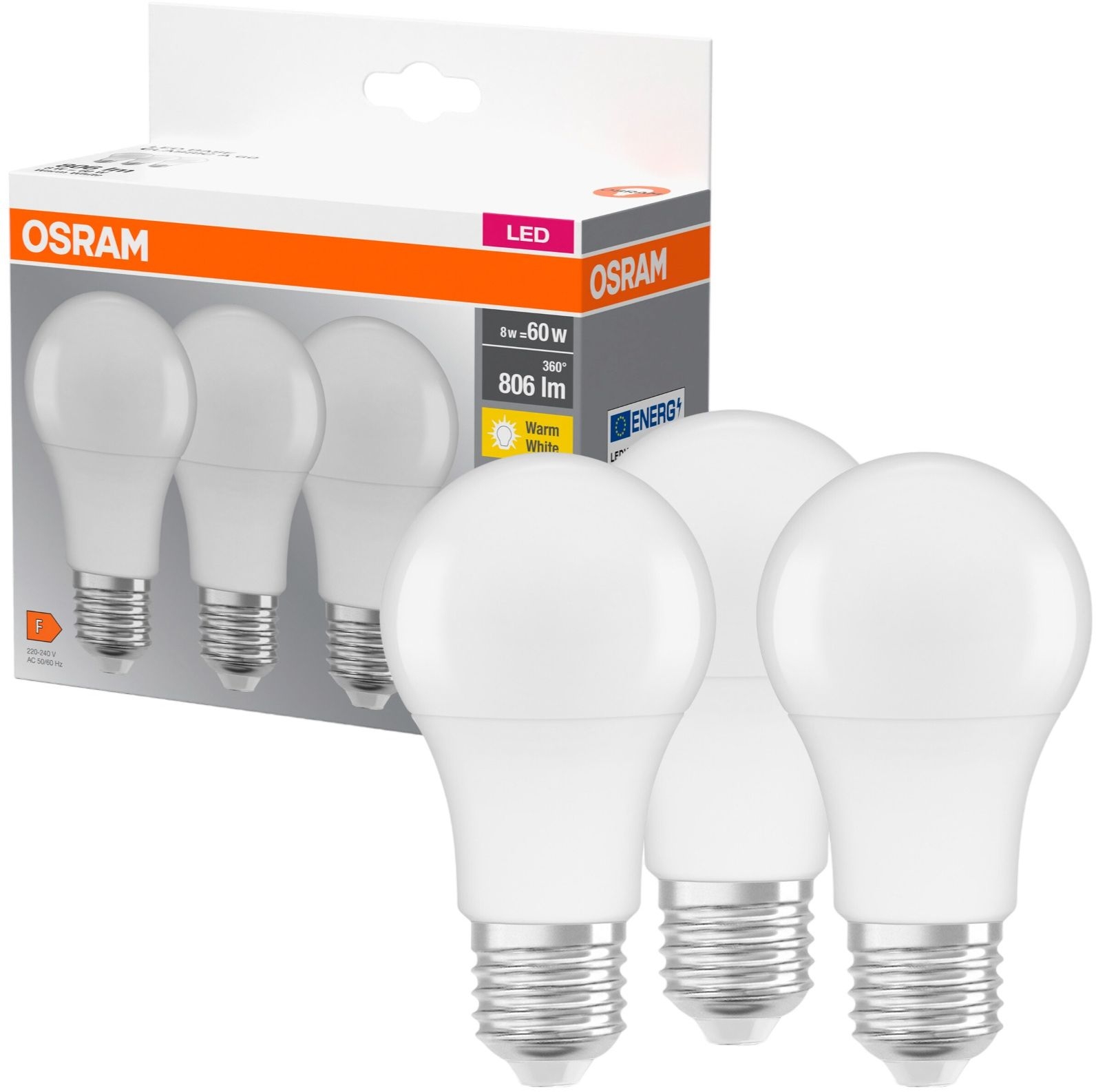 Світодіодна лампа Osram Led A60 E27 8.5Вт 2700К 806Лм 3шт (4099854046797) ціна 162 грн - фотографія 2