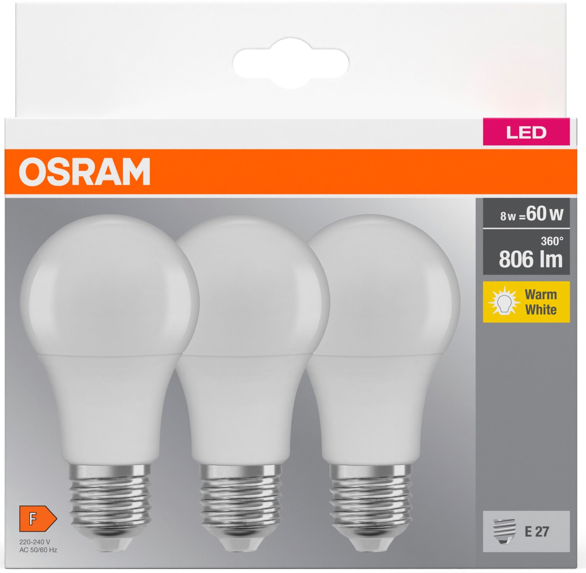 продаємо Osram Led A60 E27 8.5Вт 2700К 806Лм 3шт (4099854046797) в Україні - фото 4