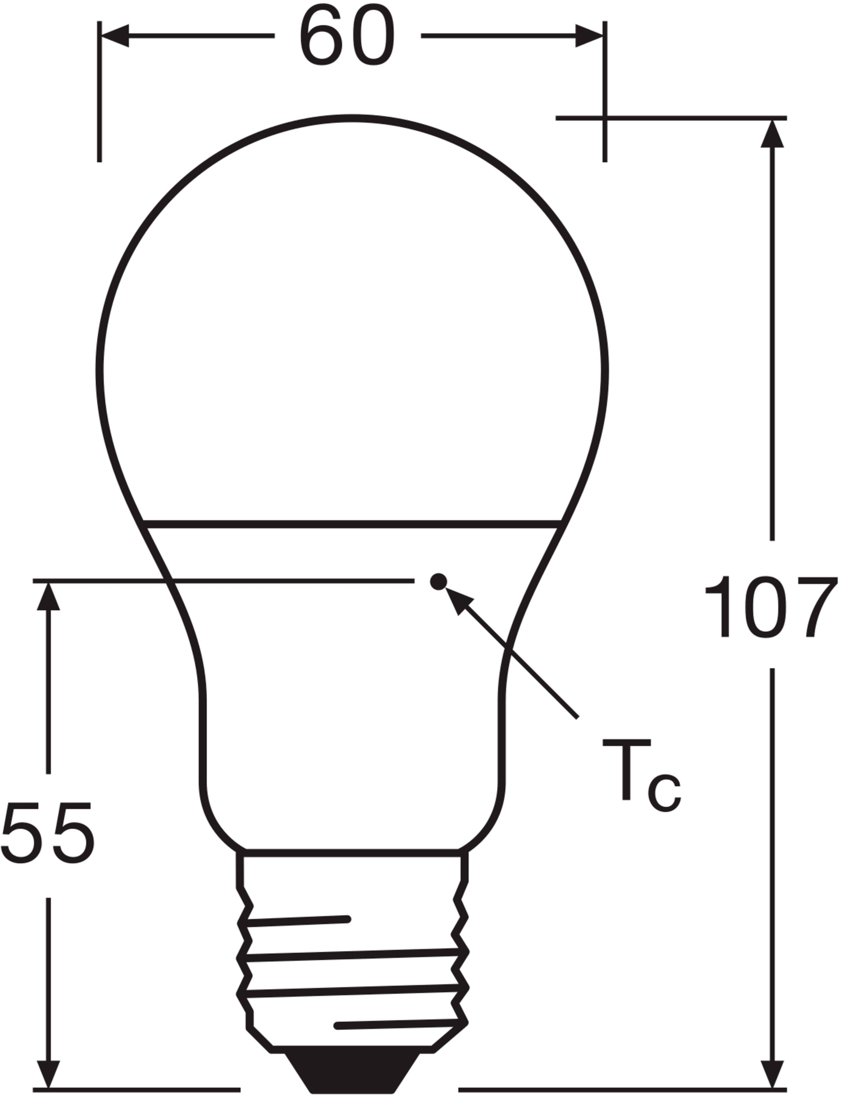 Osram Led A60 E27 8.5Вт 2700К 806Лм 3шт (4099854046797) Габаритні розміри