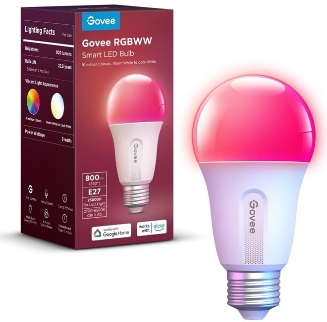 Govee H6004, E27, 8W, 800Lm, RGB, WI-FI/Bluetooth, Білий