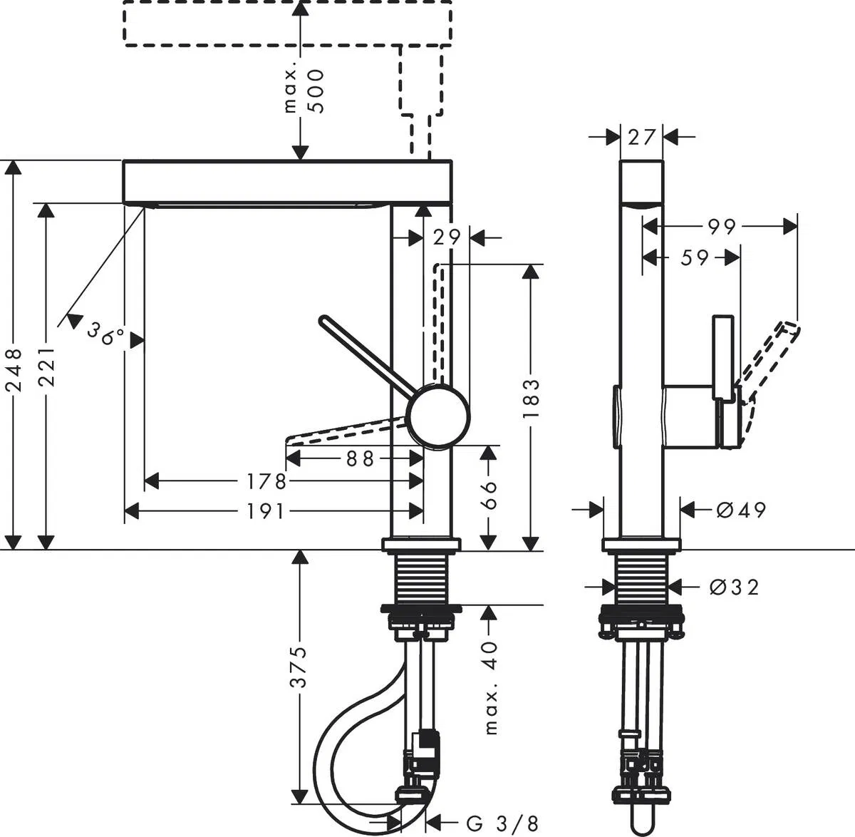 Hansgrohe Finoris 230 Matt White 76063700 Габаритні розміри