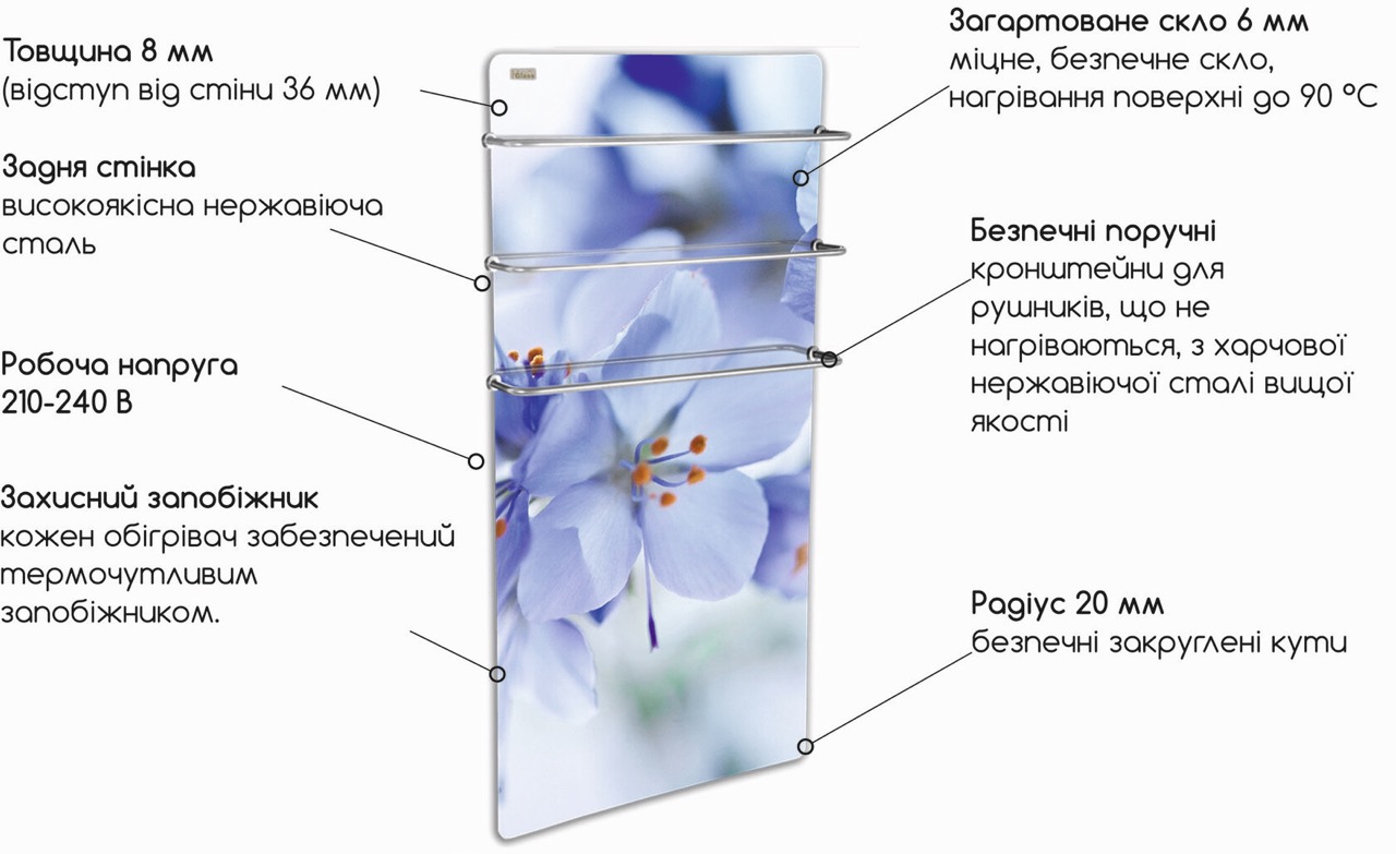 Стеклокерамический полотенцесушитель HGlass GHT 5010 B Basic (GHT5010BB) цена 7999 грн - фотография 2