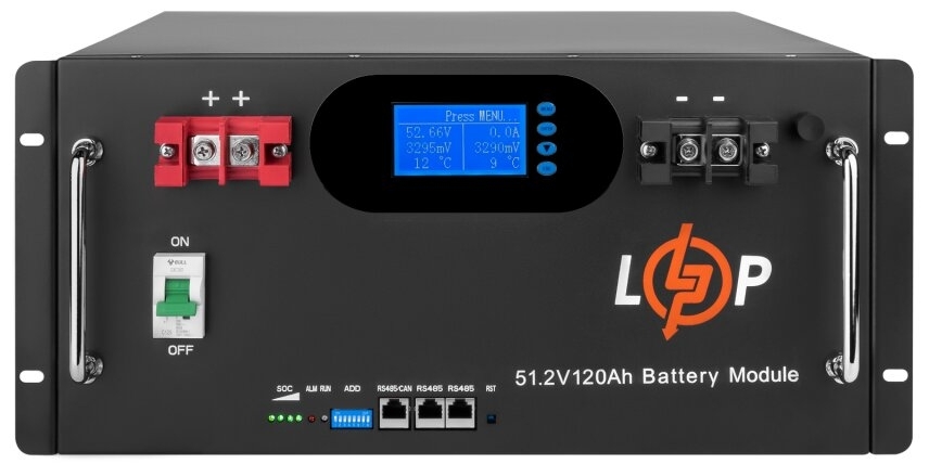 Акумулятор літій-залізо-фосфатний LogicPower LiFePO4 51,2V - 120 Ah 6000Wh (Smart BMS 100A) з LCD RM AB (30385)