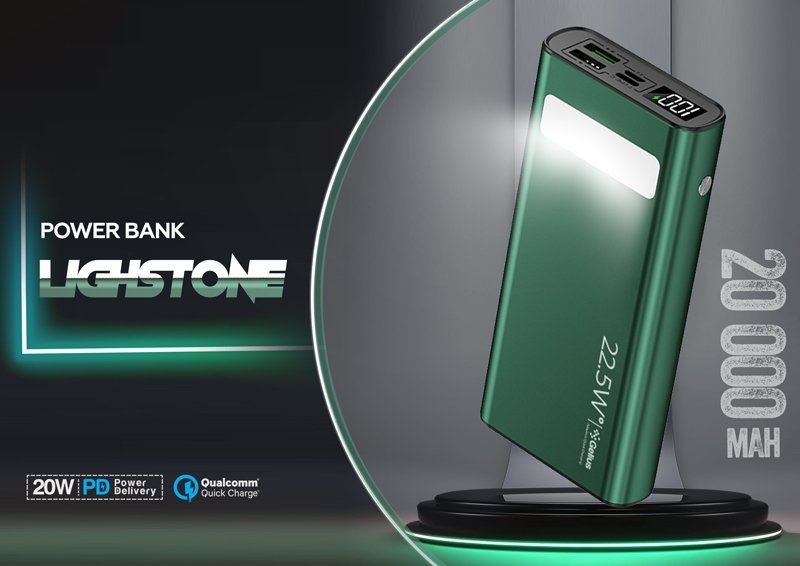 Gelius Lightstone (GP-PB300i) 20000mAh QC+PD 22.5W Green в магазині в Києві - фото 10