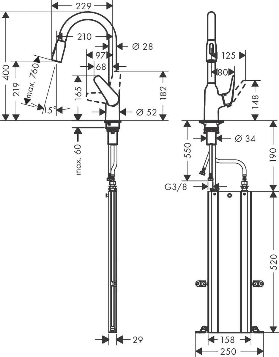 Hansgrohe Focus M42-H220 2Jet 71820000 Габаритні розміри