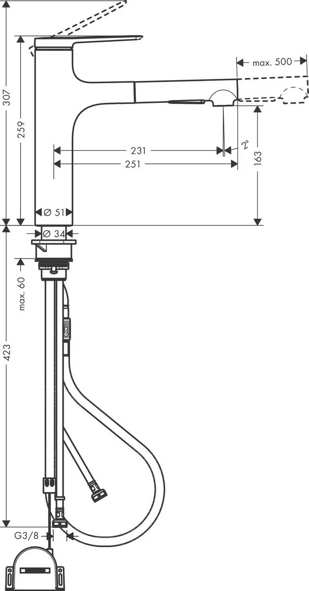 Hansgrohe Zesis M33 Matt Black 74804670 Габаритні розміри