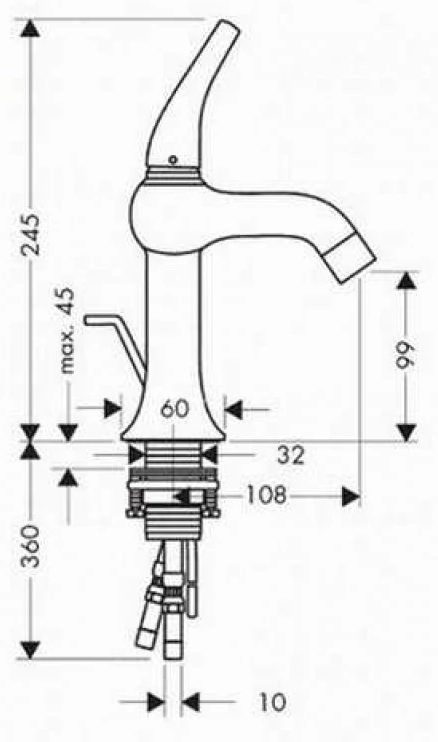 Hansgrohe Axor Terrano 37001000 Габаритні розміри